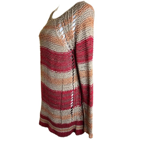 Free People Desert Moon Earth Tone Striped Crocheted Sweater Size Small - Picture 4 of 9